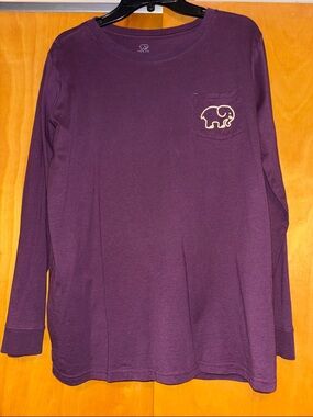 Ivory Ella Women’s Long Sleeve Pocket Tee in Deep Purple with Elephant Logo
